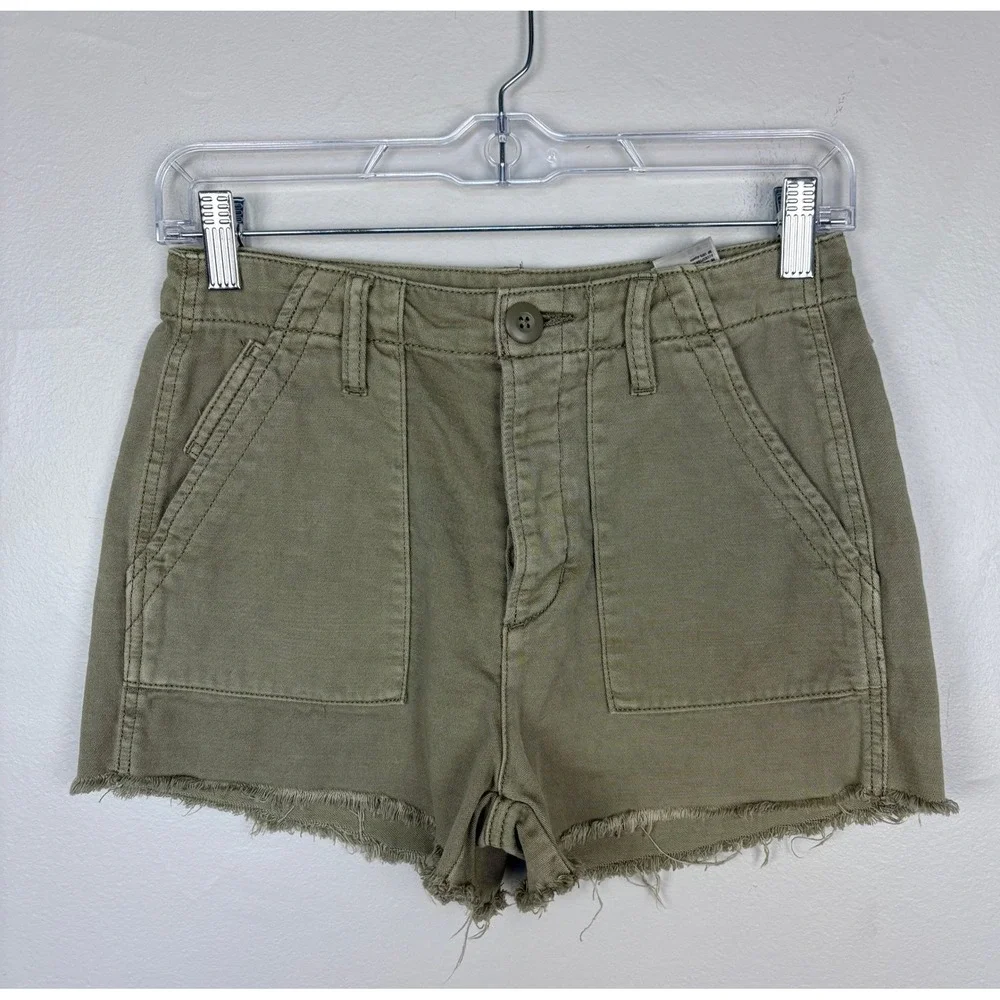 American Eagle Twill Cutoff Shorts Green Y2K Summer Casual Gorpcore Size 0‎